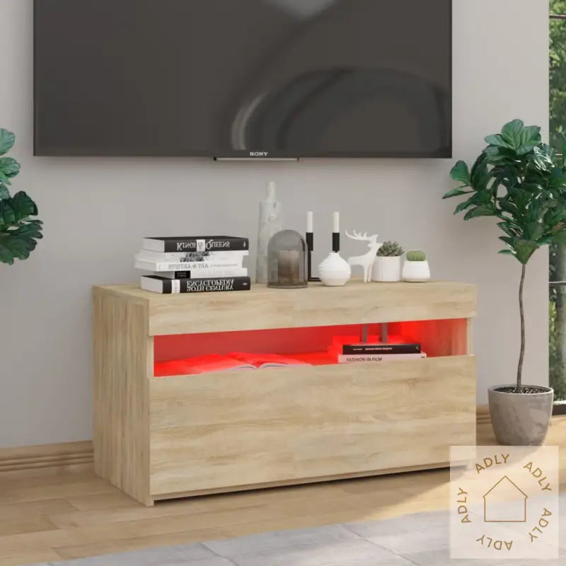 Tv-Benk Med Led-Lys Sonoma Eik 75X35X40 Cm