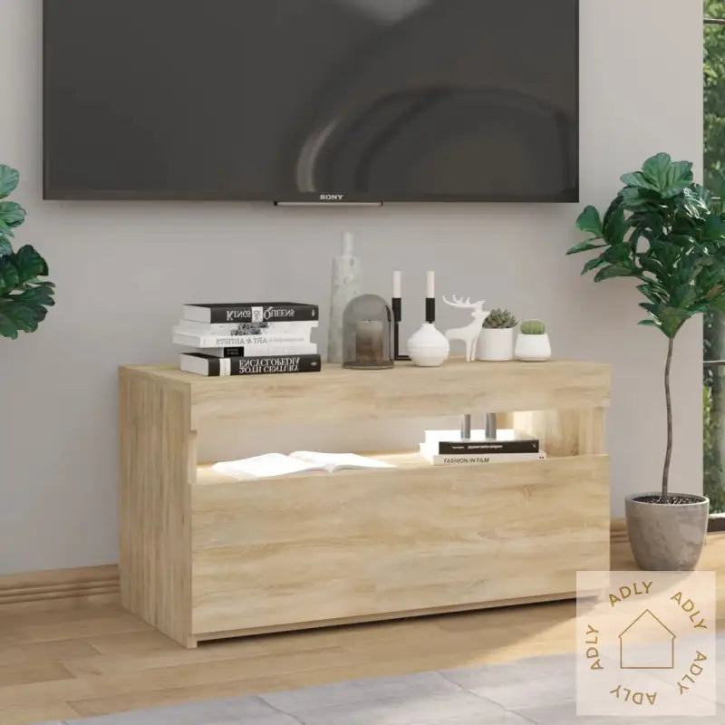 Tv-Benk Med Led-Lys Sonoma Eik 75X35X40 Cm