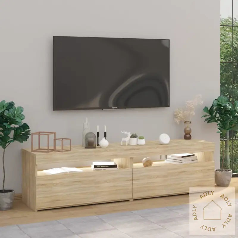 Tv-Benker 2 Stk Med Led-Lys Sonoma Eik 75X35X40 Cm