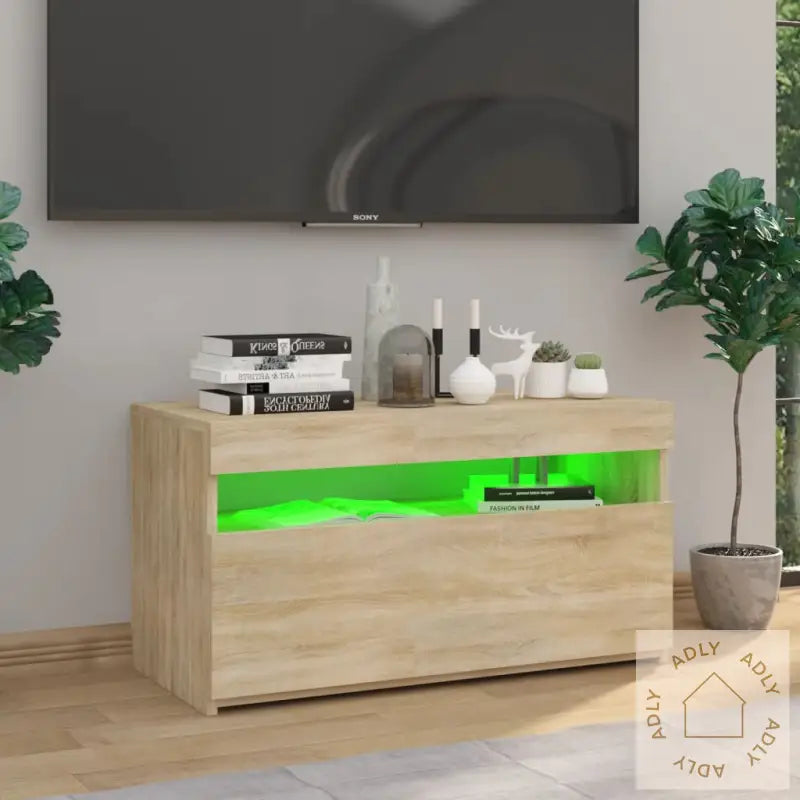 Tv-Benk Med Led-Lys Sonoma Eik 75X35X40 Cm