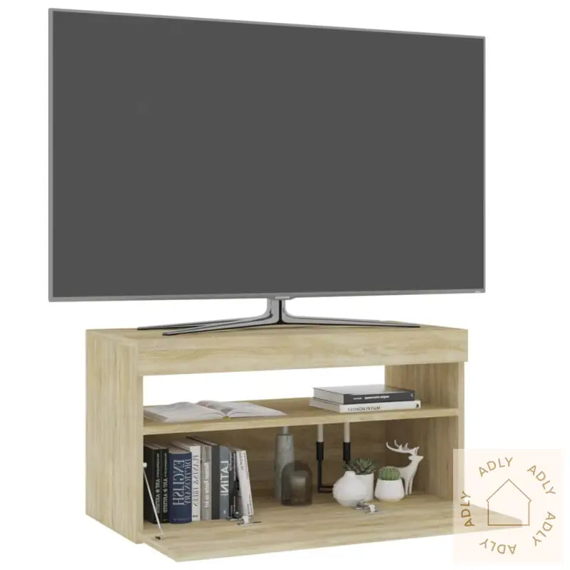 Tv-Benk Med Led-Lys Sonoma Eik 75X35X40 Cm