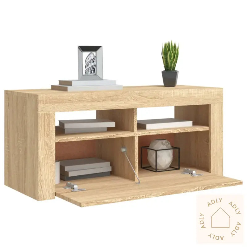 Tv-Benk Med Led-Lys Sonoma Eik 90X35X40 Cm