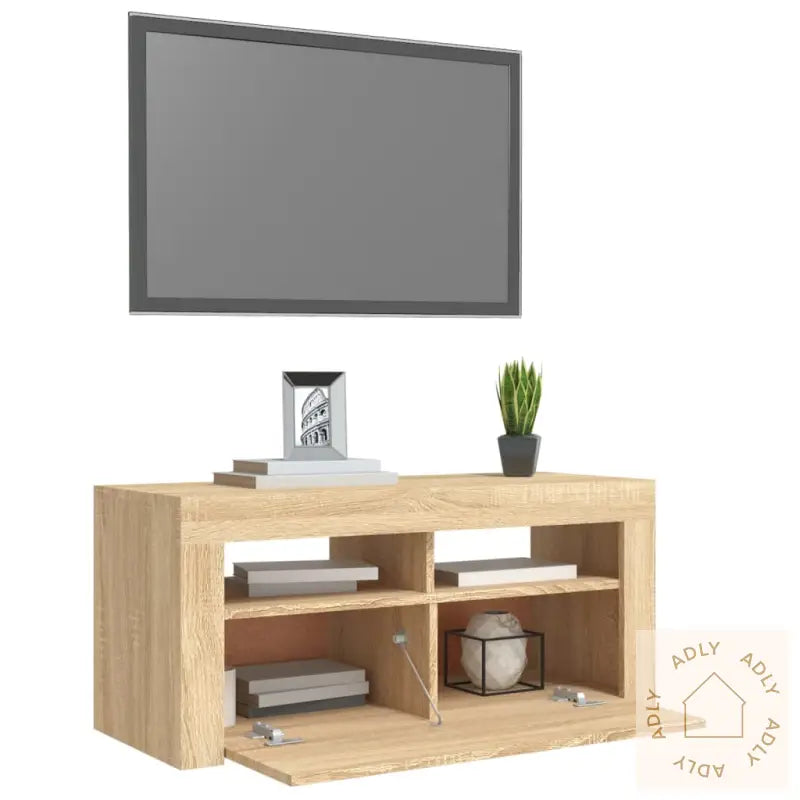 Tv-Benk Med Led-Lys Sonoma Eik 90X35X40 Cm