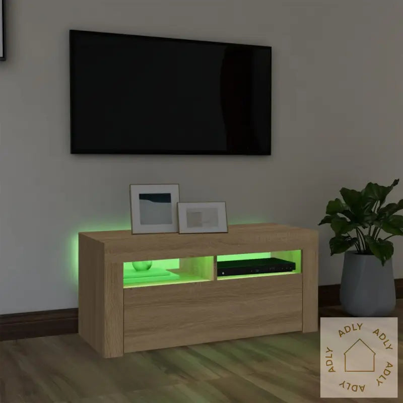 Tv-Benk Med Led-Lys Sonoma Eik 90X35X40 Cm