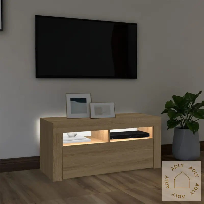 Tv-Benk Med Led-Lys Sonoma Eik 90X35X40 Cm