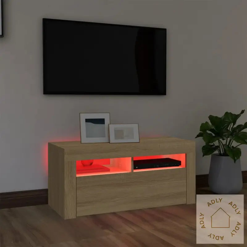 Tv-Benk Med Led-Lys Sonoma Eik 90X35X40 Cm