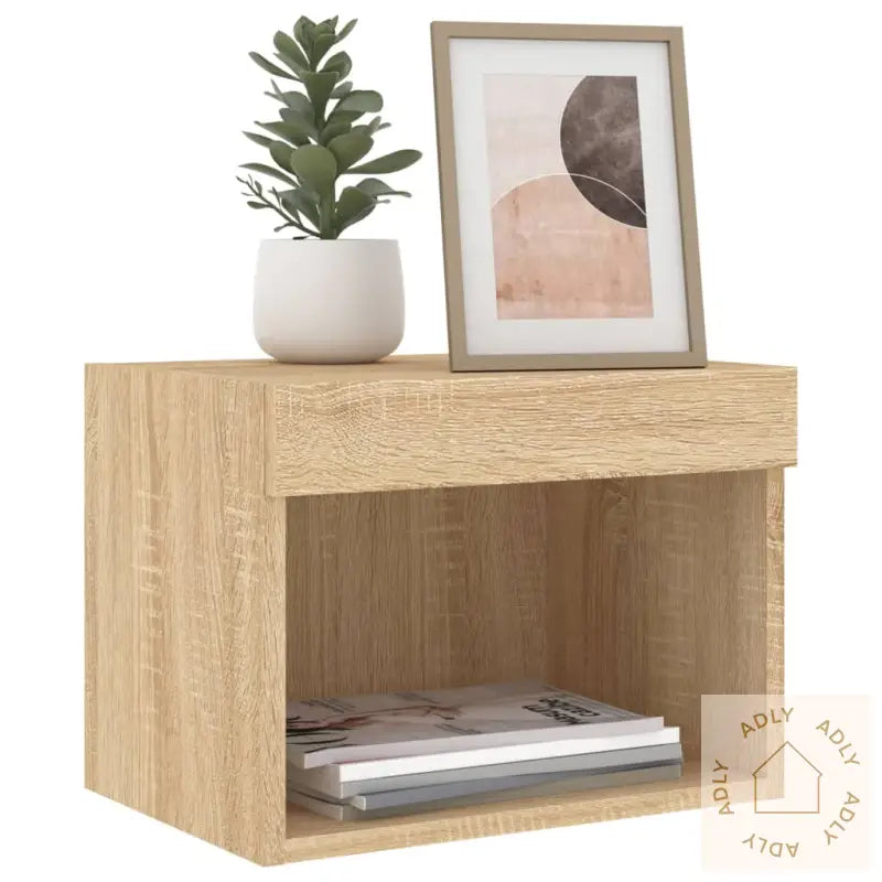 Veggmontert Nattbord Med Led-Lys Sonoma Eik