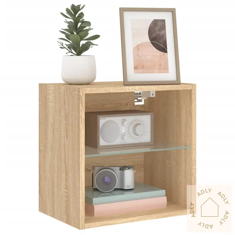 Veggmontert Nattbord Med Led-Lys Sonoma Eik