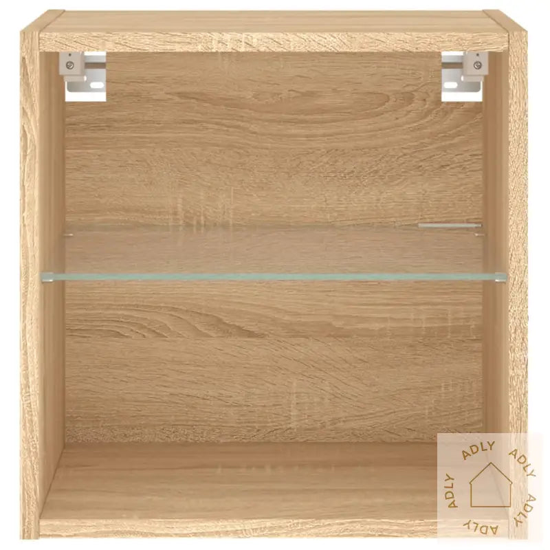 Veggmontert Nattbord Med Led-Lys 2 Stk Sonoma Eik