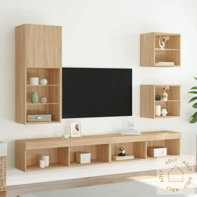 Veggmontert Nattbord Med Led-Lys 2 Stk Sonoma Eik