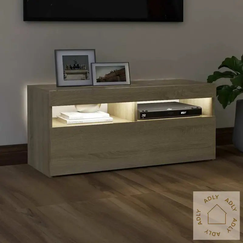 Tv-Benk Med Led-Lys Sonoma Eik 90X35X40 Cm