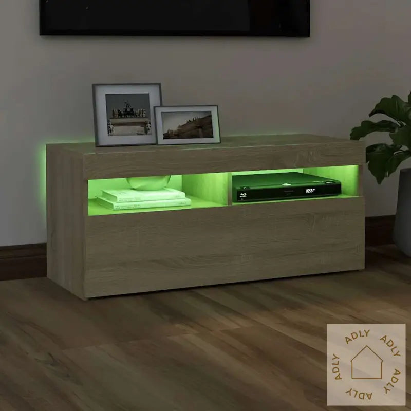 Tv-Benk Med Led-Lys Sonoma Eik 90X35X40 Cm