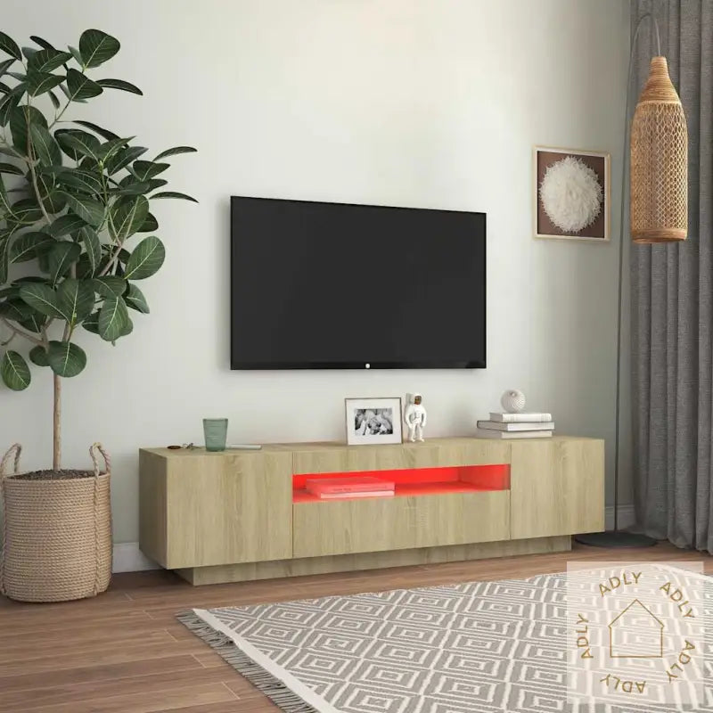 Tv-Benk Med Led-Lys Sonoma Eik 160X35X40 Cm