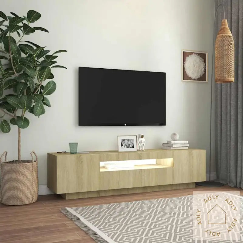 Tv-Benk Med Led-Lys Sonoma Eik 160X35X40 Cm