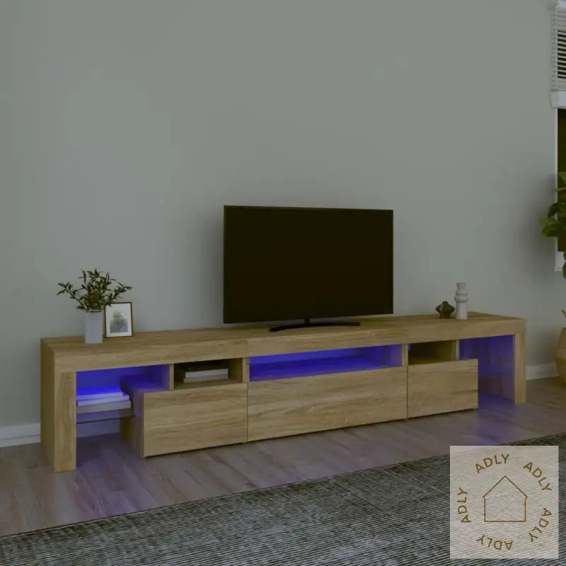 Tv-Benk Med Led-Lys Sonoma Eik 215X36,5X40 Cm