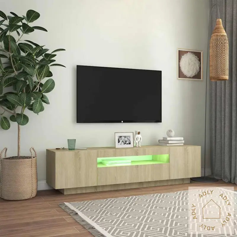 Tv-Benk Med Led-Lys Sonoma Eik 160X35X40 Cm