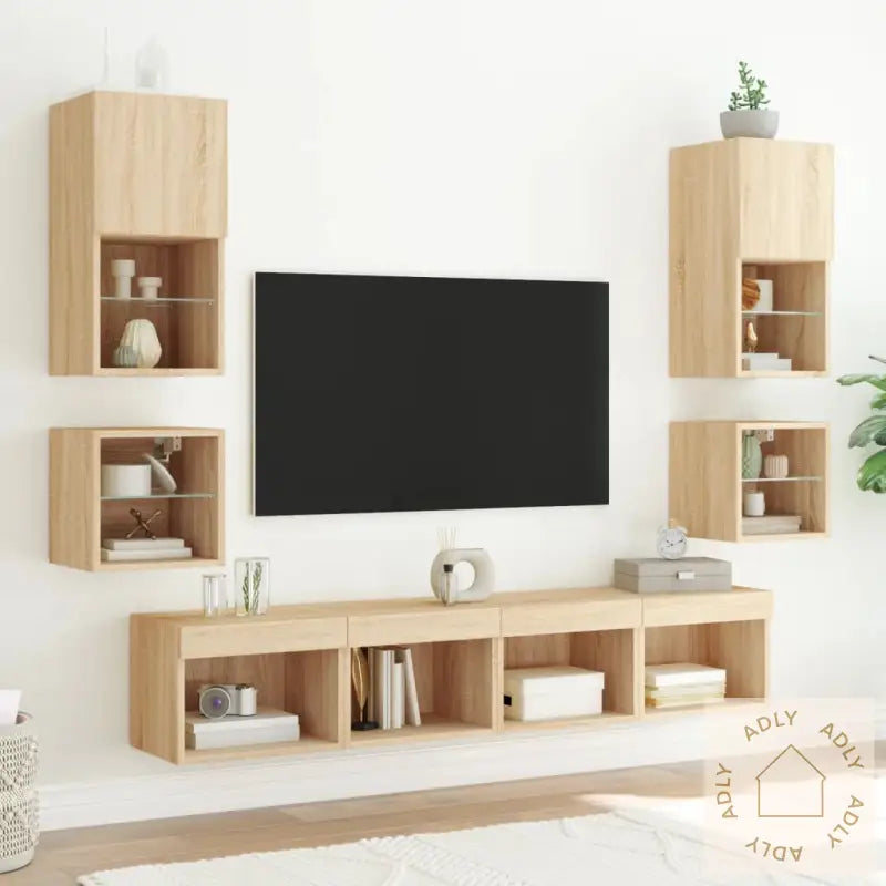 Veggmontert Nattbord Med Led-Lys 2 Stk Sonoma Eik