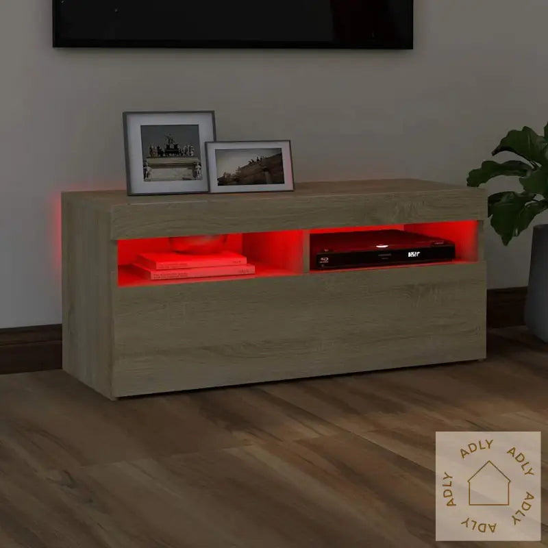 Tv-Benk Med Led-Lys Sonoma Eik 90X35X40 Cm