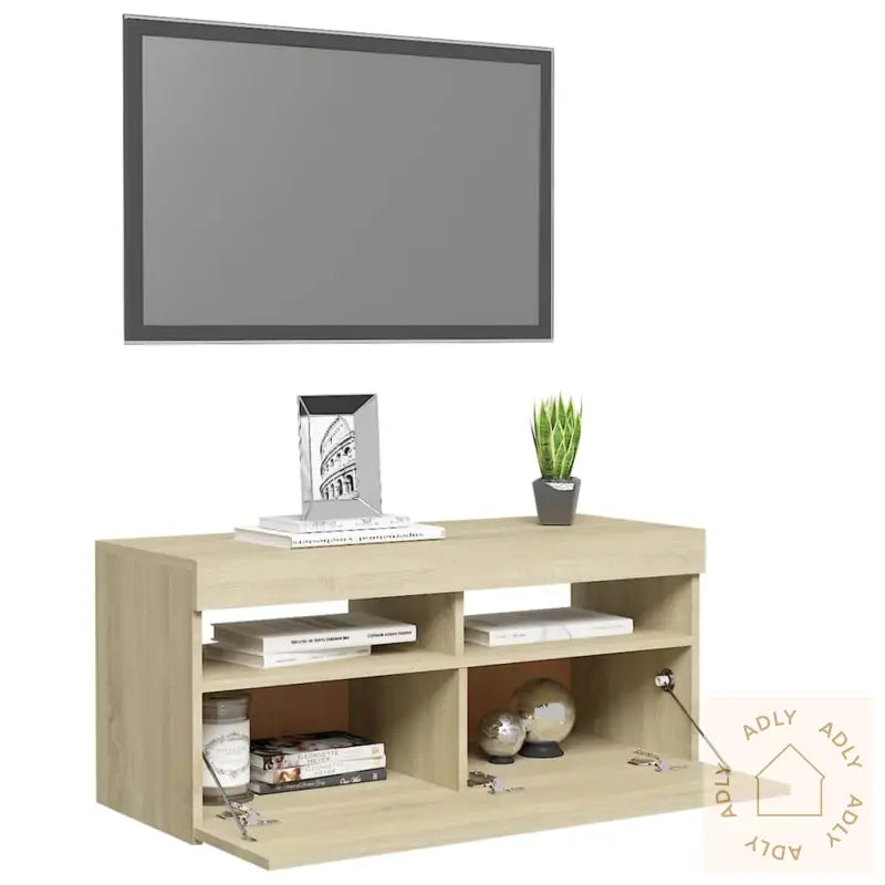 Tv-Benk Med Led-Lys Sonoma Eik 90X35X40 Cm