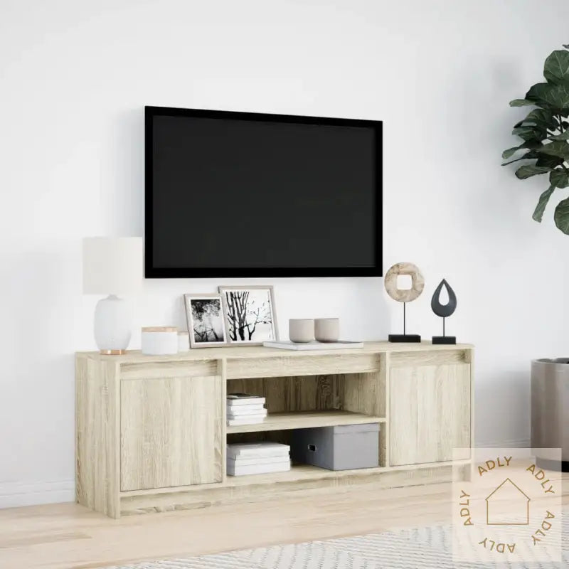 Tv-Benk Med Led Sonoma Eik 139,5X34X50 Cm Konstruert Tre