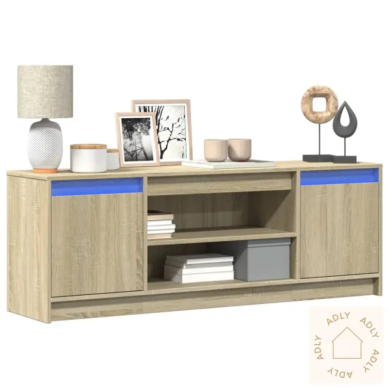 Tv-Benk Med Led Sonoma Eik 139,5X34X50 Cm Konstruert Tre