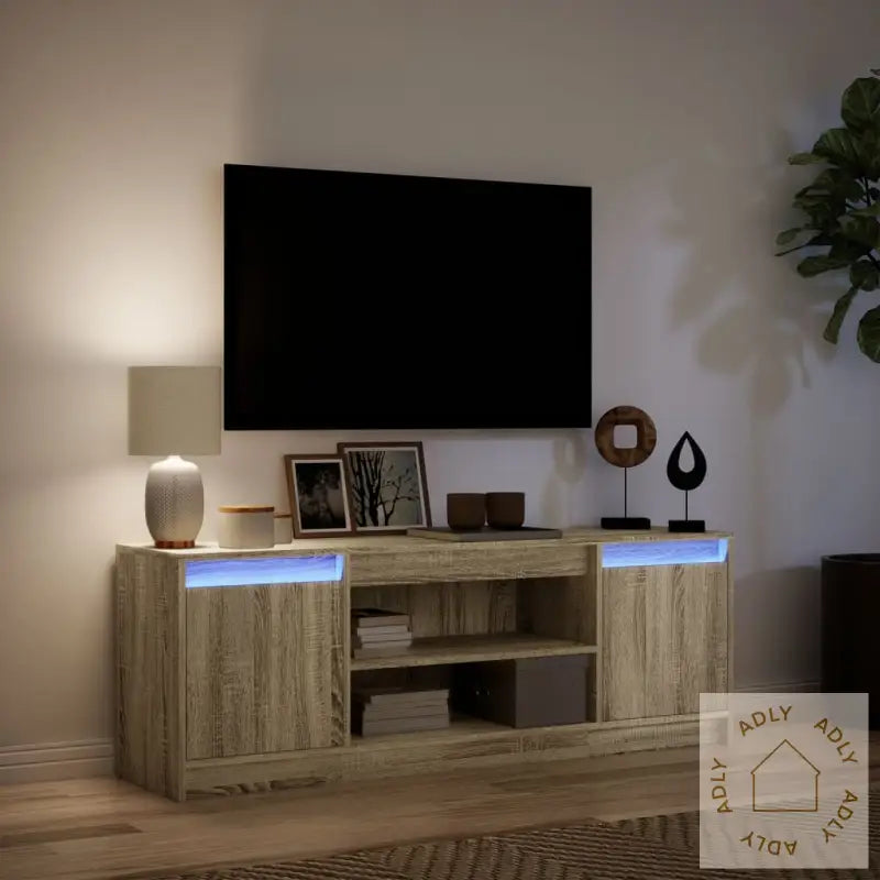 Tv-Benk Med Led Sonoma Eik 139,5X34X50 Cm Konstruert Tre