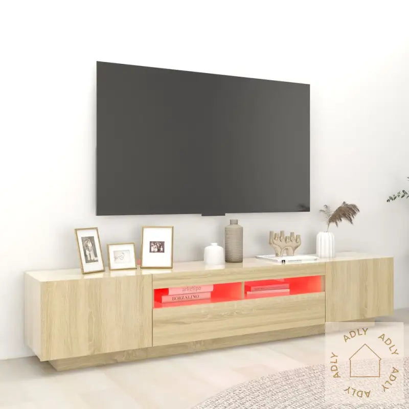 Tv-Benk Med Led-Lys Sonoma Eik 200X35X40 Cm
