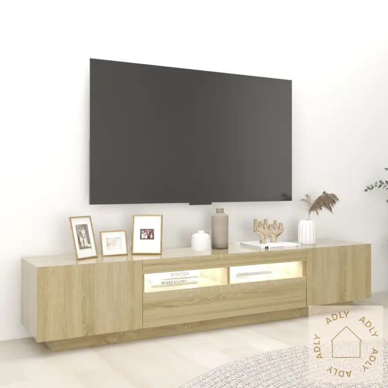 Tv-Benk Med Led-Lys Sonoma Eik 200X35X40 Cm