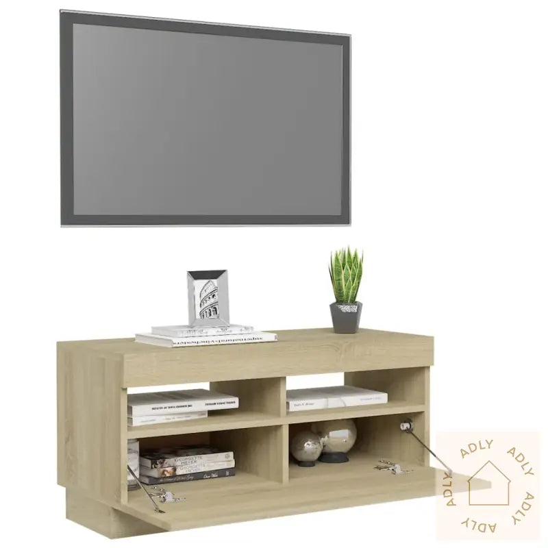 Tv-Benk Med Led-Lys Sonoma Eik 80X35X40 Cm