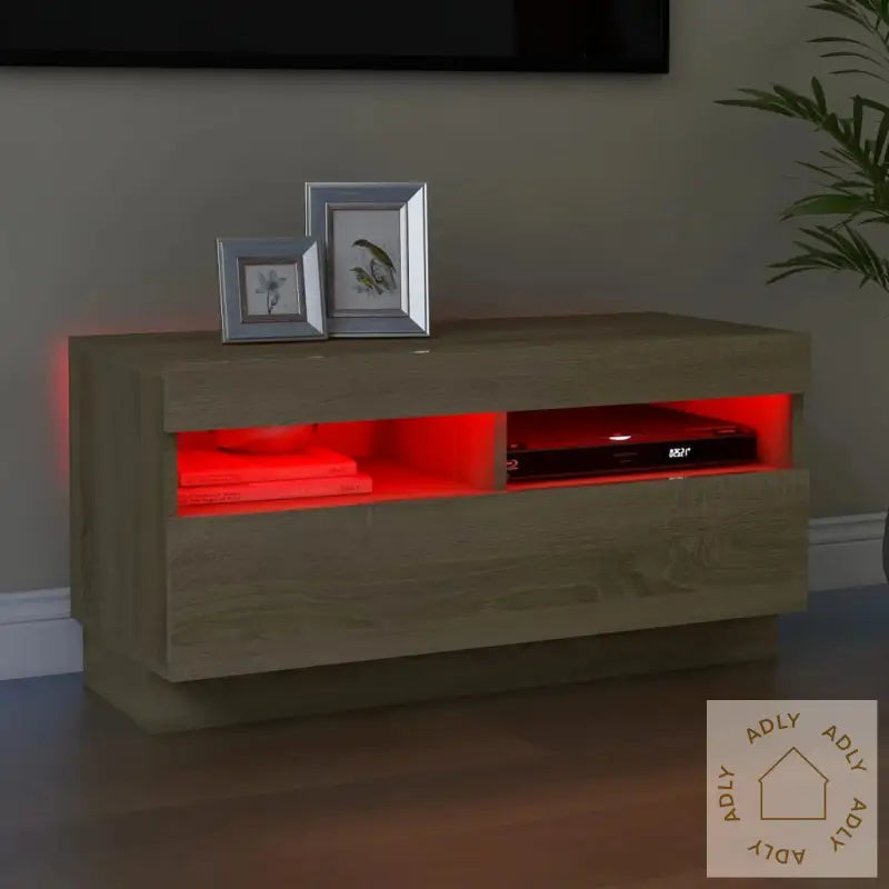 Tv-Benk Med Led-Lys Sonoma Eik 80X35X40 Cm