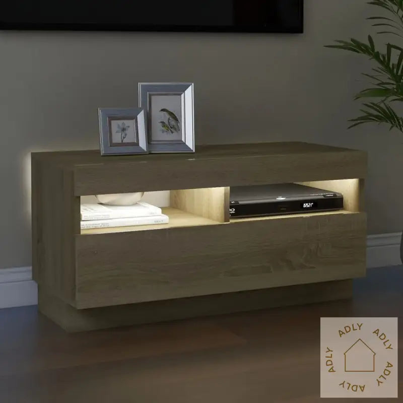 Tv-Benk Med Led-Lys Sonoma Eik 80X35X40 Cm