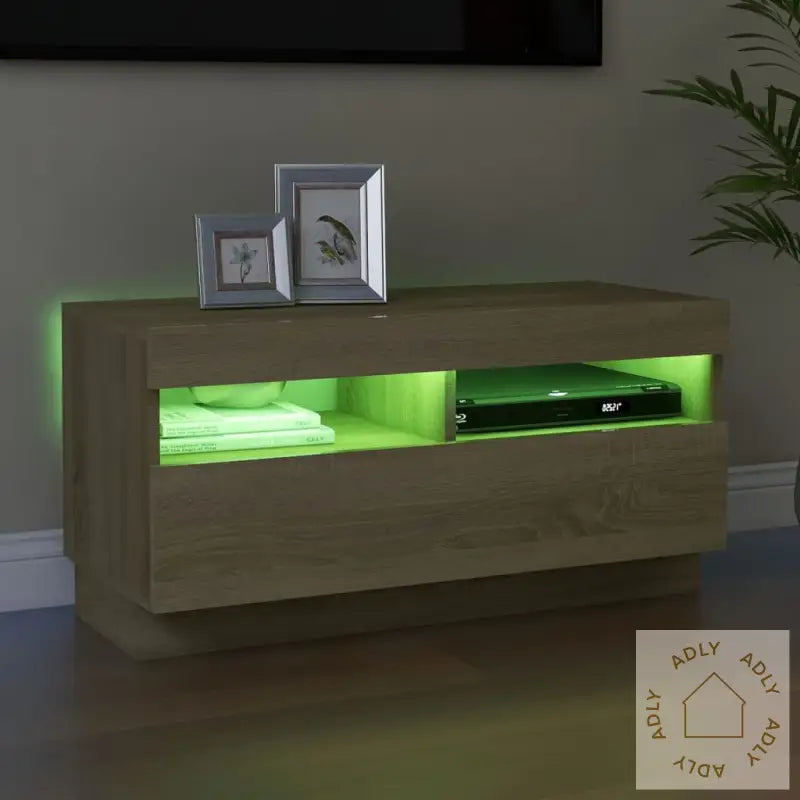 Tv-Benk Med Led-Lys Sonoma Eik 80X35X40 Cm