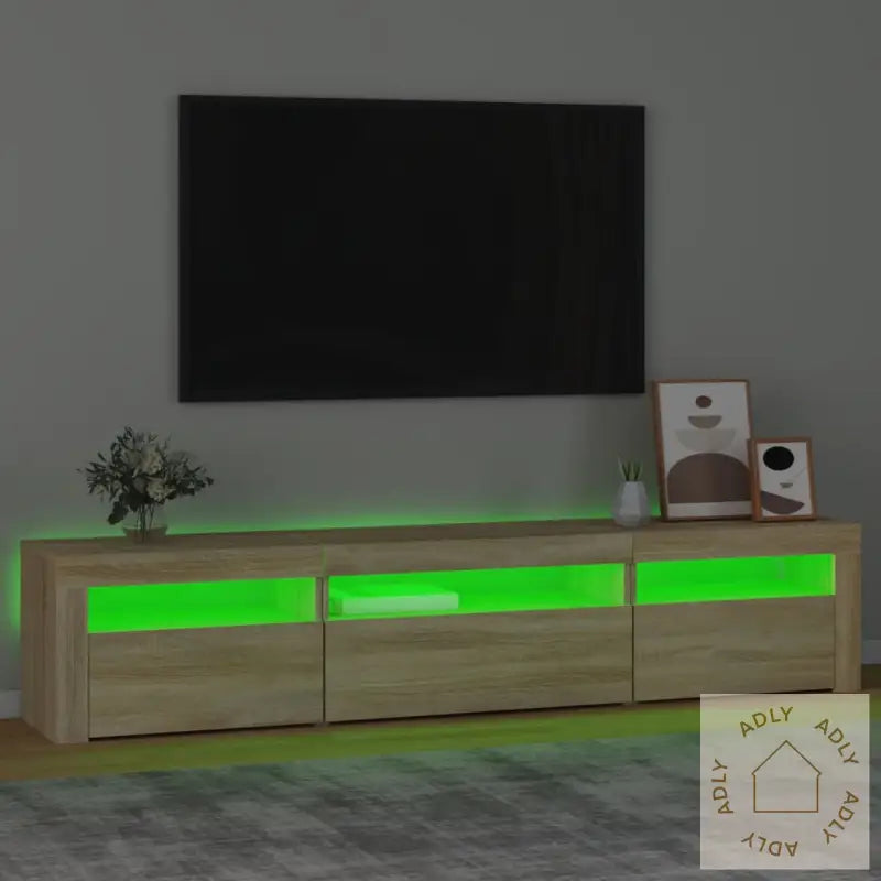 Tv-Benk Med Led-Lys Sonoma Eik 195X35X40 Cm