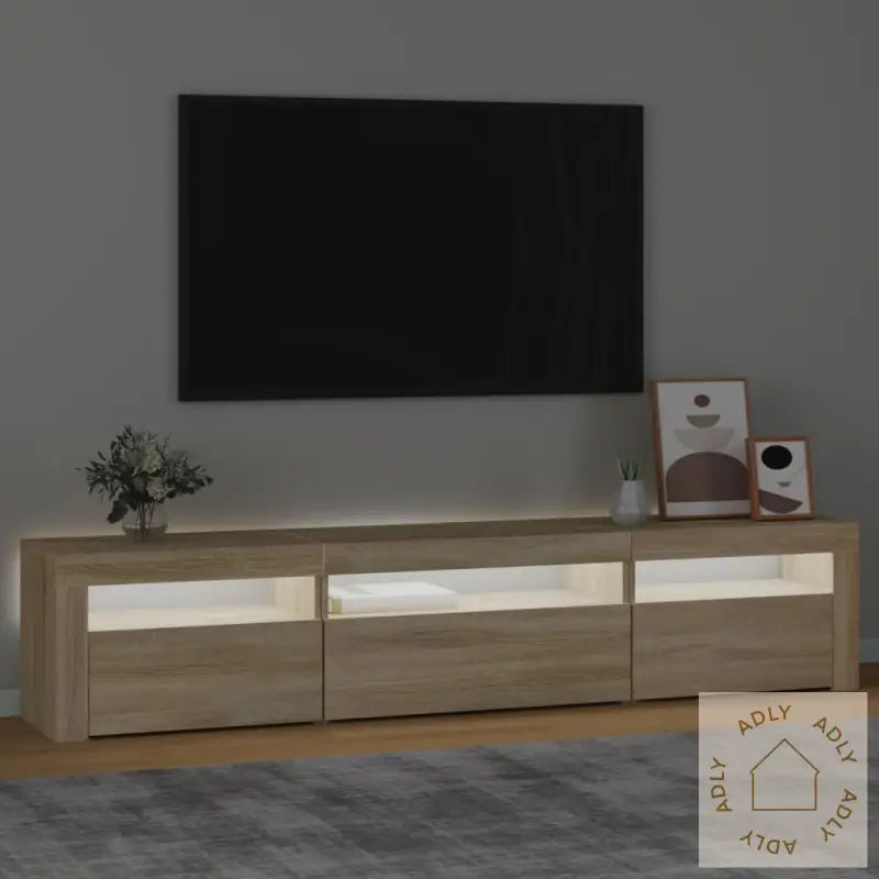 Tv-Benk Med Led-Lys Sonoma Eik 195X35X40 Cm