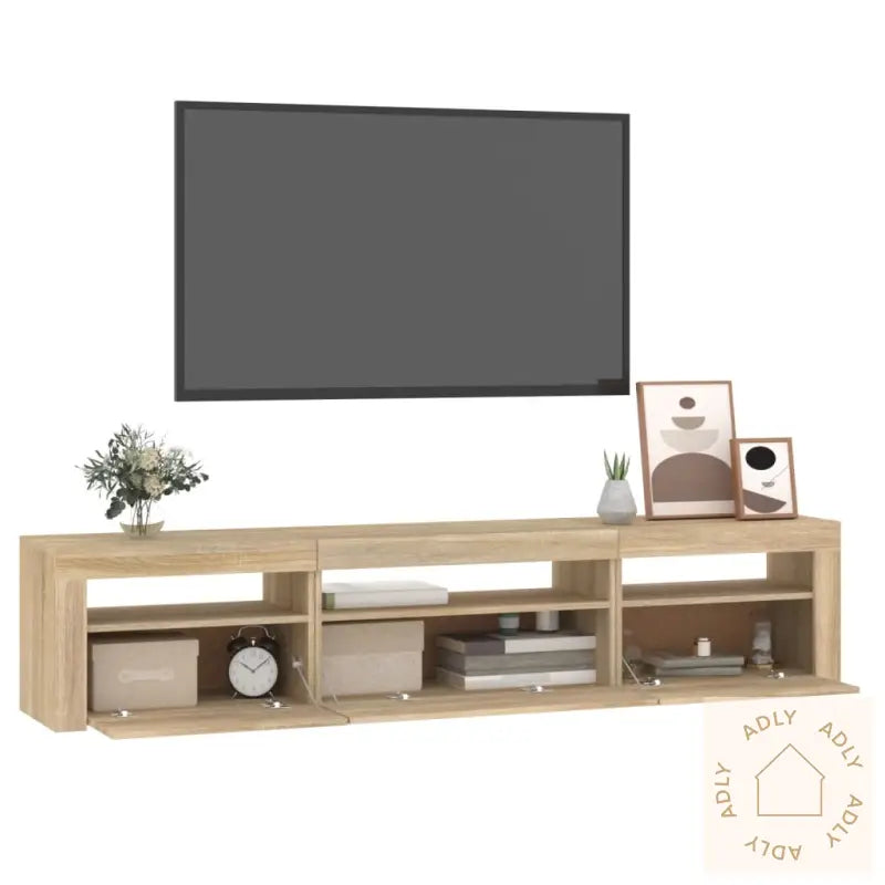 Tv-Benk Med Led-Lys Sonoma Eik 195X35X40 Cm