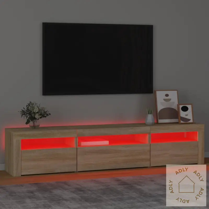 Tv-Benk Med Led-Lys Sonoma Eik 195X35X40 Cm
