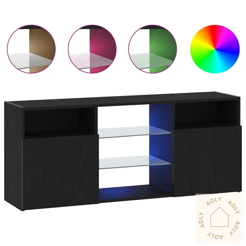 Tv-Benk Med Led-Lys Svart Eik 120X30X50 Cm Konstruert Tre