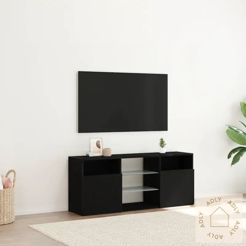 Tv-Benk Med Led-Lys Svart Eik 120X30X50 Cm Konstruert Tre