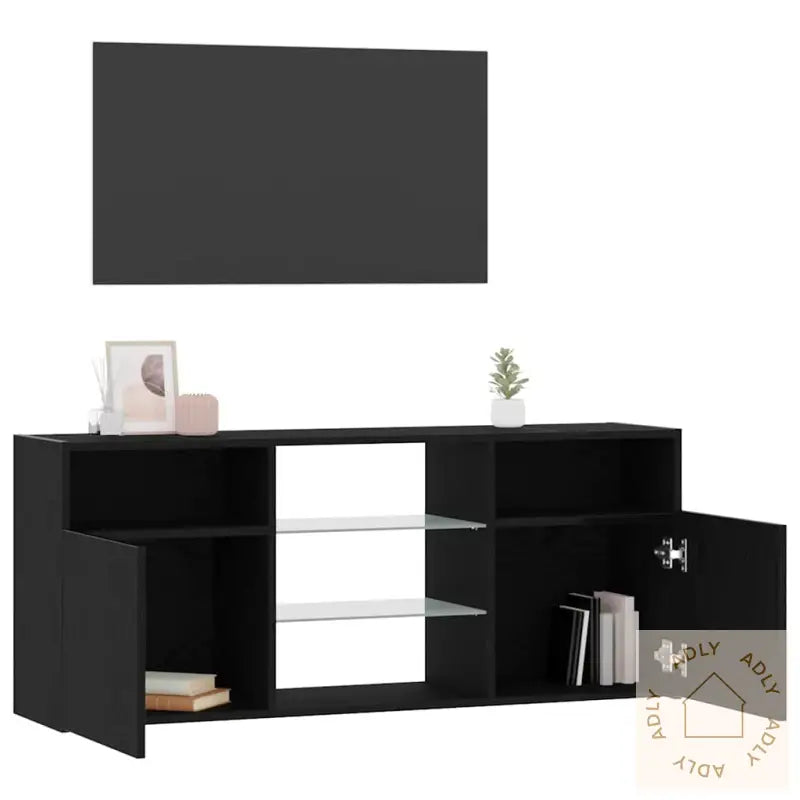 Tv-Benk Med Led-Lys Svart Eik 120X30X50 Cm Konstruert Tre