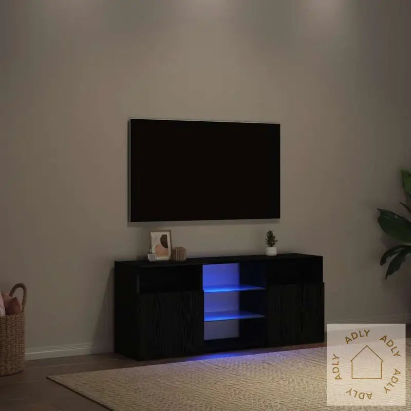 Tv-Benk Med Led-Lys Svart Eik 120X30X50 Cm Konstruert Tre