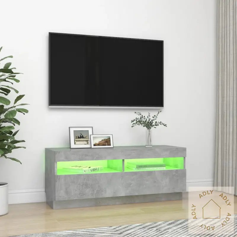 Tv-Benk Med Led-Lys Betonggrå 100X35X40 Cm
