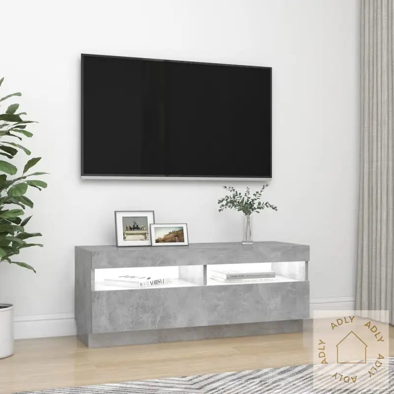 Tv-Benk Med Led-Lys Betonggrå 100X35X40 Cm