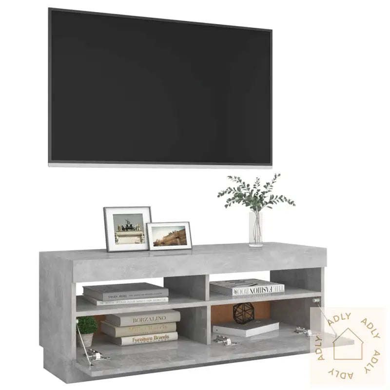 Tv-Benk Med Led-Lys Betonggrå 100X35X40 Cm