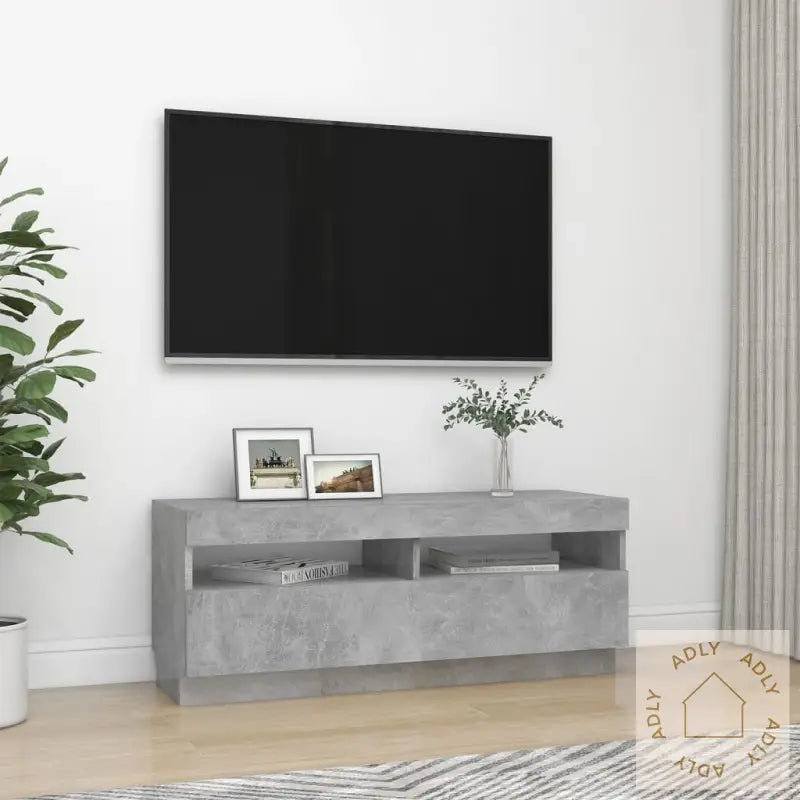Tv-Benk Med Led-Lys Betonggrå 100X35X40 Cm