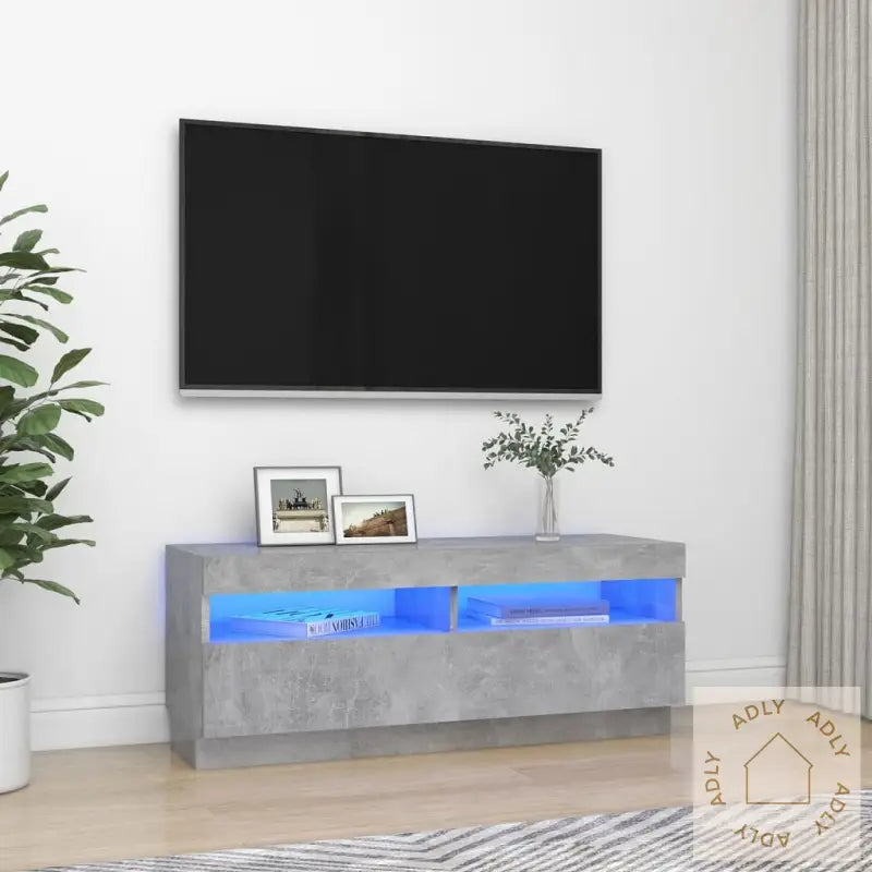 Tv-Benk Med Led-Lys Betonggrå 100X35X40 Cm