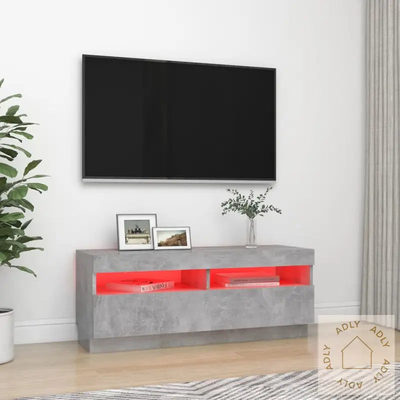 Tv-Benk Med Led-Lys Betonggrå 100X35X40 Cm