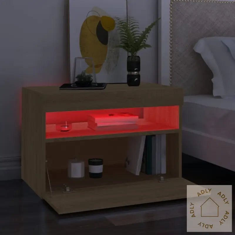 Tv-Benk Med Led-Lys Sonoma Eik 60X35X40 Cm