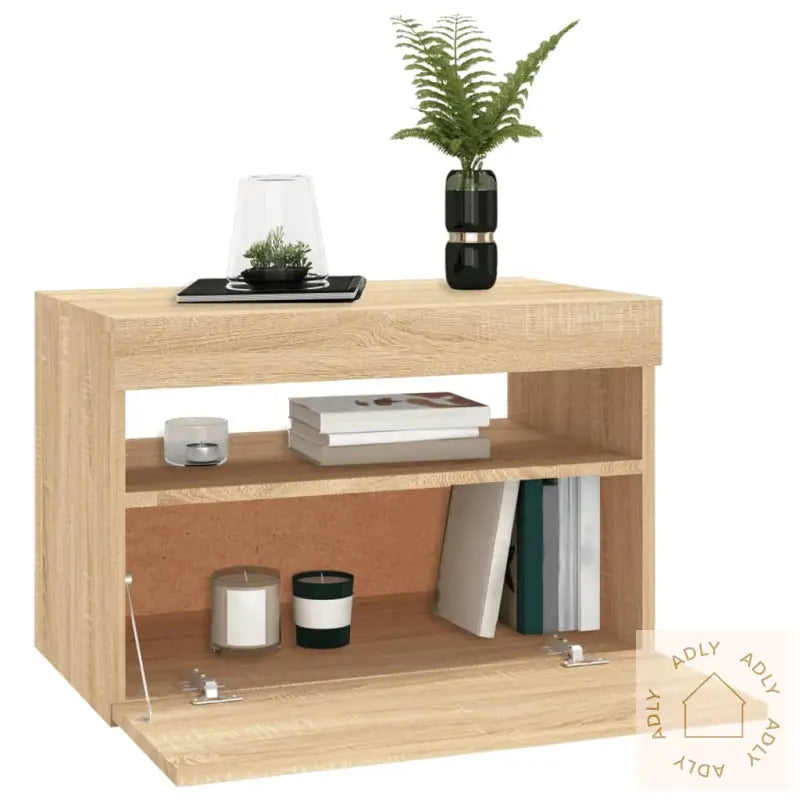 Tv-Benk Med Led-Lys Sonoma Eik 60X35X40 Cm