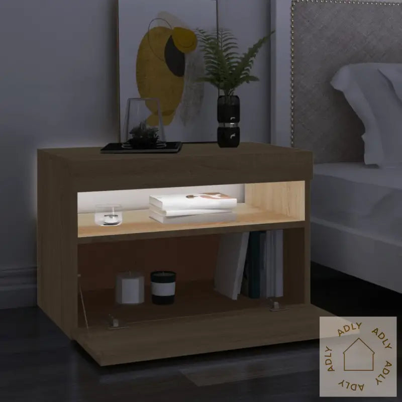 Tv-Benk Med Led-Lys Sonoma Eik 60X35X40 Cm