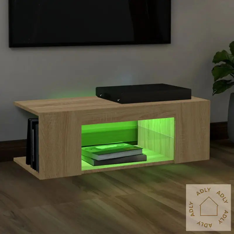 Tv-Benk Med Led-Lys Sonoma Eik 90X39X30 Cm